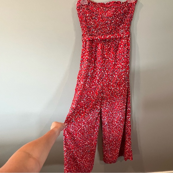 She + Sky Printed Strapless Smocked Jumpsuit Red White Blue Size Medium - Picture 7 of 8